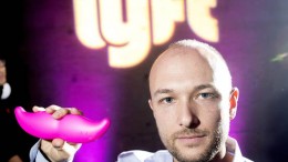 Logan Green, co-founder and CEO Lyft, displayed his company's ‘glowstache’ during a launch event in San Francisco last year.