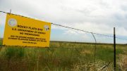 Rocky Flats fence sign posted by FBI