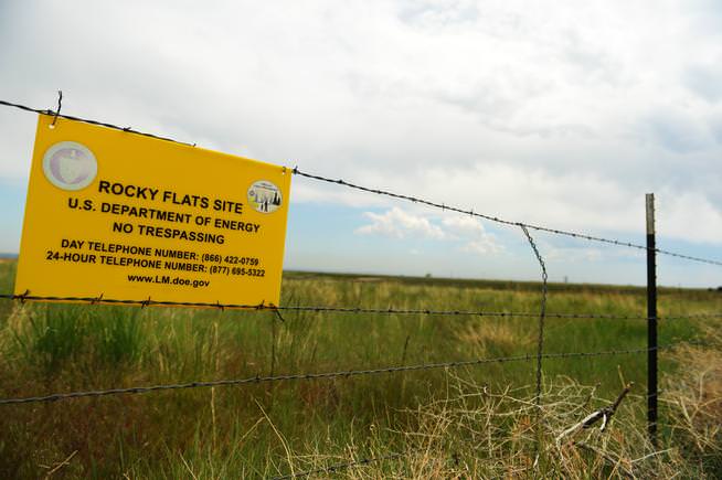 Rocky Flats fence sign posted by FBI